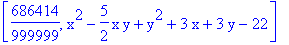 [686414/999999, x^2-5/2*x*y+y^2+3*x+3*y-22]